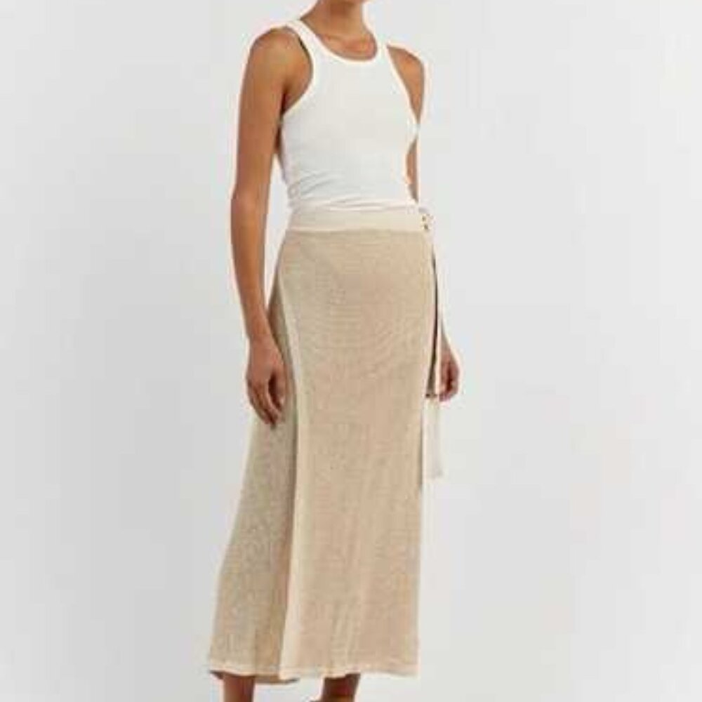 DISSH Crochet Open Knit Midi Wrap Skirt Natural Cream Size S